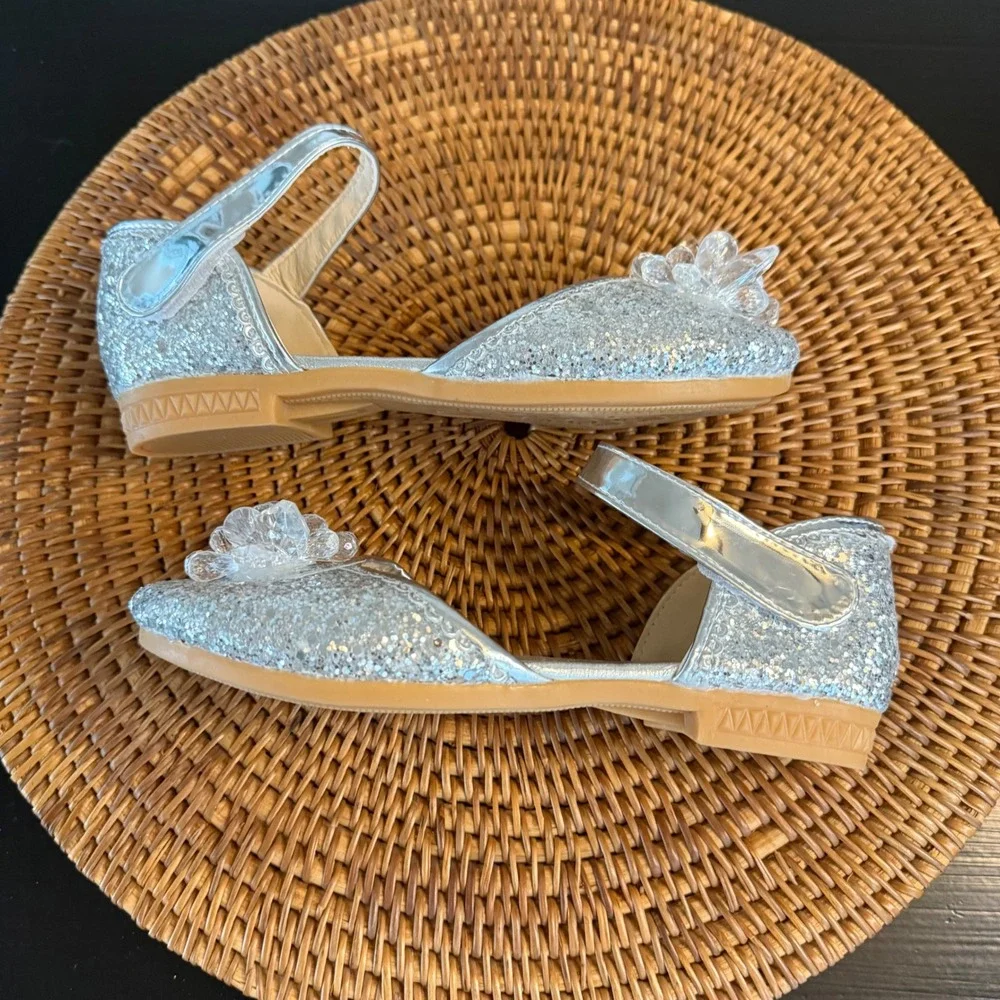 Hongchenkids Silver‎ Glitter princess Crystal Dress Shoes Girls Low Heel Size 34